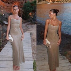 HOUSE OF CB 'Alondra' Cafe Au Lait Beaded Maxi Dress
